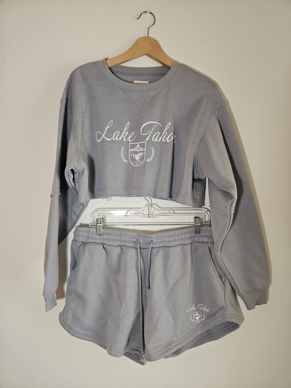 Lake Tahoe Cropped Crewneck Sweatshirt and Shorts Set - Gray